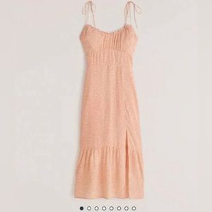 Abercrombie & Fitch Coral Tie-Strap Ruched Midi Dress